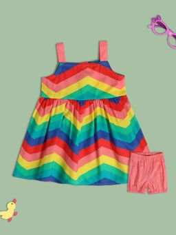MINI KLUB - Embroidered Baby Girls Multi-Color Dress with Bloomer (Set of 2)