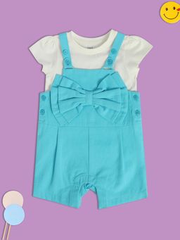 MINI KLUB - Solid/Plain Baby Girls Blue Dungaree with Top (Set of 2)