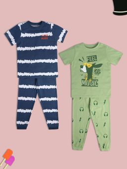MINI KLUB - Printed Boys Green-Blue T-Shirts And Joggers (Set of 4)