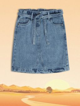 MINI KLUB - Solid/Plain Girls Blue Skirt with Belt (Set of 2)