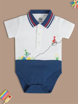MINI KLUB - Printed New Born And Baby Boys White-Blue Body Suit