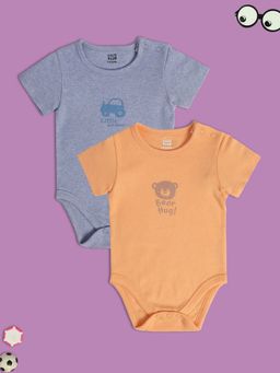 MINI KLUB - Solid/Plain New Born And Baby Boys Orange-Blue Body Suits (Set of 2)