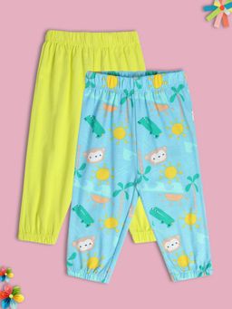 MINI KLUB - Solid/Plain New Born And Baby Boys Green/Blue Knit Joggers (Set of 2)