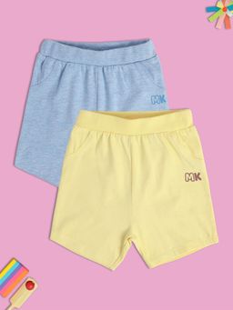 MINI KLUB - Solid/Plain New Born And Baby Boys Blue-Yellow Shorts (Set of 2)
