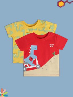 MINI KLUB - Printed New Born And Baby Boys Red-Yellow T-Shirts (Set of 2)