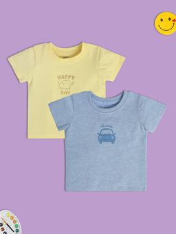 MINI KLUB - Solid/Plain New Born And Baby Boys Blue-Yellow T-Shirts (Set of 2)