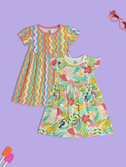 MINI KLUB - Printed New Born And Baby Girls Multi Dress (Set of 2)