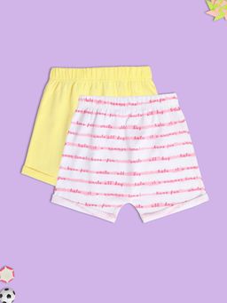 MINI KLUB - Printed New Born And Baby Girls White-Yellow Shorts (Set of 2)