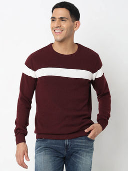 Spykar - Men Round Neck Full Sleeves Red Sweater