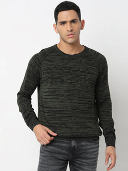 Spykar - Men Round Neck Full Sleeves Green Sweater