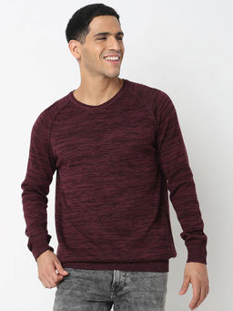Spykar - Men Round Neck Full Sleeves Maroon Sweater