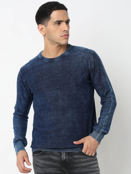 Spykar - Men Round Neck Full Sleeves Blue Sweater