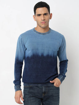 Spykar - Men Round Neck Full Sleeves Blue Sweater