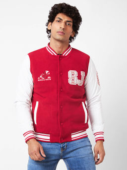 Spykar - Men Straight Fit Ribbed Collar Full Sleeves Red Jacket