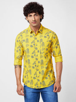 Spykar - Men Full Sleeves Printed Yellow Shirt