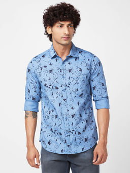 Spykar - Men Full Sleeves Printed Blue Shirt