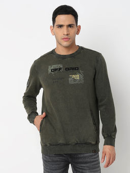 Spykar - Men Round Neck Full Sleeves Green Sweatshirt