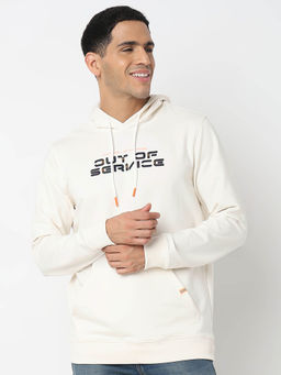 Spykar - Men Hooded Full Sleeves White Sweatshirt