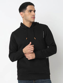 Spykar - Men Hooded Full Sleeves Black Sweatshirt