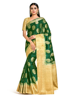Mimosa - Green Kanjivaram Style Art Silk Saree With Unstitched Blouse