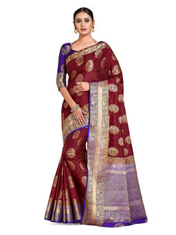 Mimosa - Maroon Kanjivaram Style Art Silk Saree With Unstitched Blouse