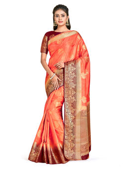 Mimosa - Orange Kanjivaram Style Art Silk Saree With Unstitched Blouse