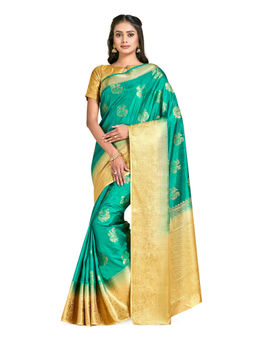 Mimosa - Green Kanjivaram Style Art Silk Saree With Unstitched Blouse