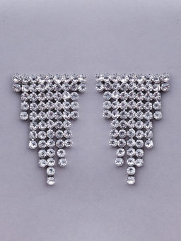 Odette - Shinning Crystal Studded Statement Earrings- Silver