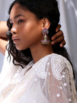 Indya - Dual Tone Pink Multi Shape Stone Earrings