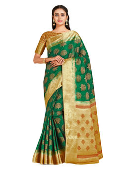 Mimosa - Green Kanjivaram Style Art Silk Saree With Unstitched Blouse