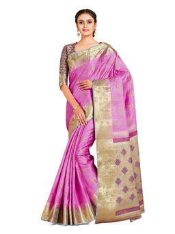 Mimosa - Pink Kanjivaram Style Art Silk Saree With Unstitched Blouse