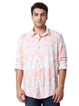 Spykar - Men Pink Slim Fit Printed Full Sleeve Casual Shirt
