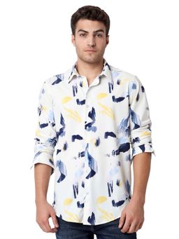 Spykar - Men White Slim Fit Printed Full Sleeve Casual Shirt