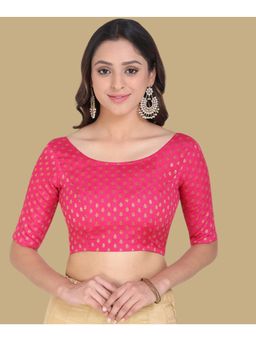 Gahan - Woven Zari Half Sleeves Stitched Blouse - Pink