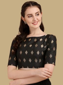 Gahan - Woven Zari Half Sleeves Stitched Blouse - Black