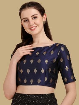 Gahan - Woven Zari Half Sleeves Stitched Blouse - Navy Blue