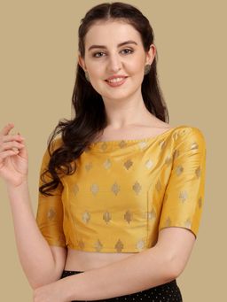 Gahan - Woven Zari Half Sleeves Stitched Blouse - Yellow
