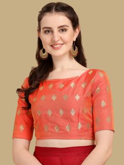 Gahan - Woven Zari Half Sleeves Stitched Blouse - Orange