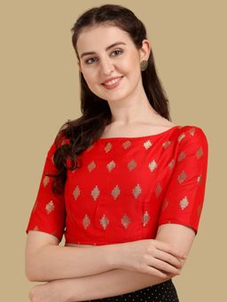 Gahan - Woven Zari Half Sleeves Stitched Blouse - Red
