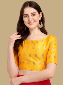 Gahan - Woven Zari Half Sleeves Stitched Blouse - Yellow