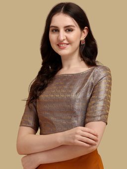 Gahan - Woven Zari Half Sleeves Stitched Blouse - Brown