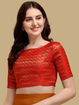 Gahan - Woven Zari Half Sleeves Stitched Blouse - Red