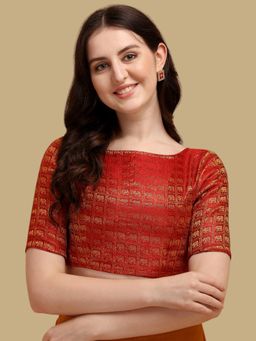 Gahan - Woven Zari Half Sleeves Stitched Blouse - Red