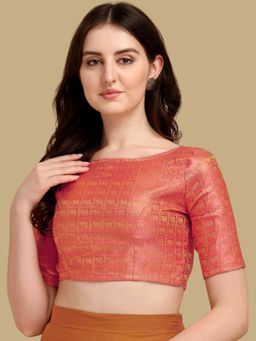 Gahan - Woven Zari Half Sleeves Stitched Blouse - Pink