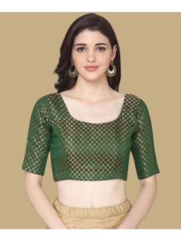 Gahan - Woven Zari Half Sleeves Stitched Blouse - Green
