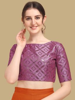 Gahan - Floral Woven Half Sleeves Stitched Blouse - Purple