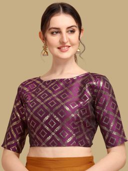 Gahan - Floral Woven Half Sleeves Stitched Blouse - Purple