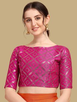 Gahan - Floral Woven Half Sleeves Stitched Blouse - Pink