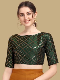 Gahan - Floral Woven Half Sleeves Stitched Blouse - Green