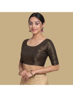 Gahan - Woven Zari Half Sleeves Stitched Blouse - Black